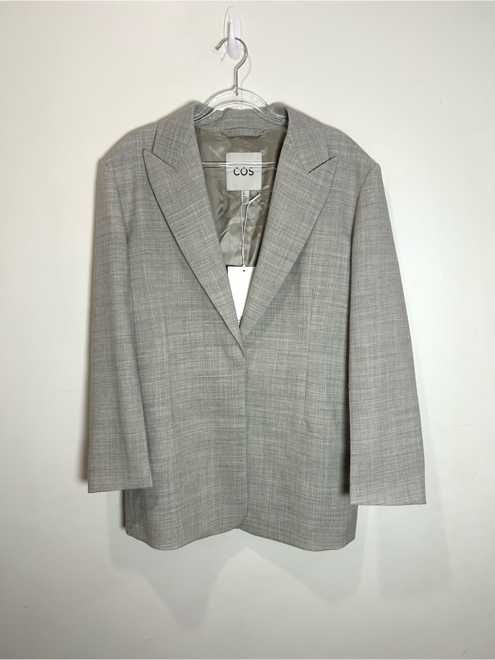 NEW Cos Blazer Women 8 Structured Wool Linen Blend Taupe Relaxed Minimalist - Picture 4 of 16